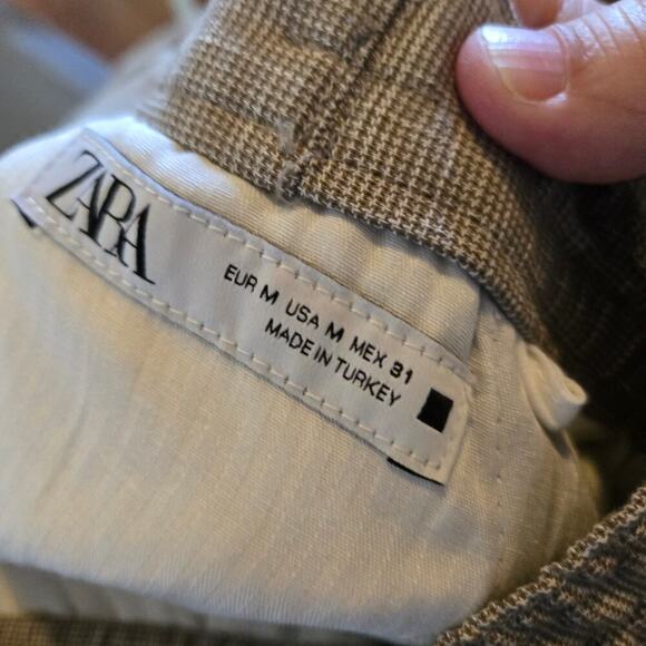 Zara pants womens size medium tan linen blend elastic waist trouser - Picture 3 of 11